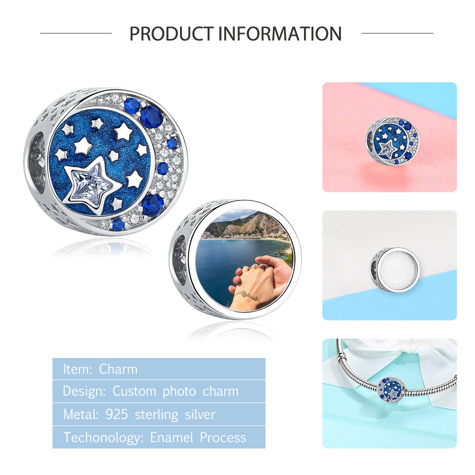 Blue Moon&Star Custom Photo Bead