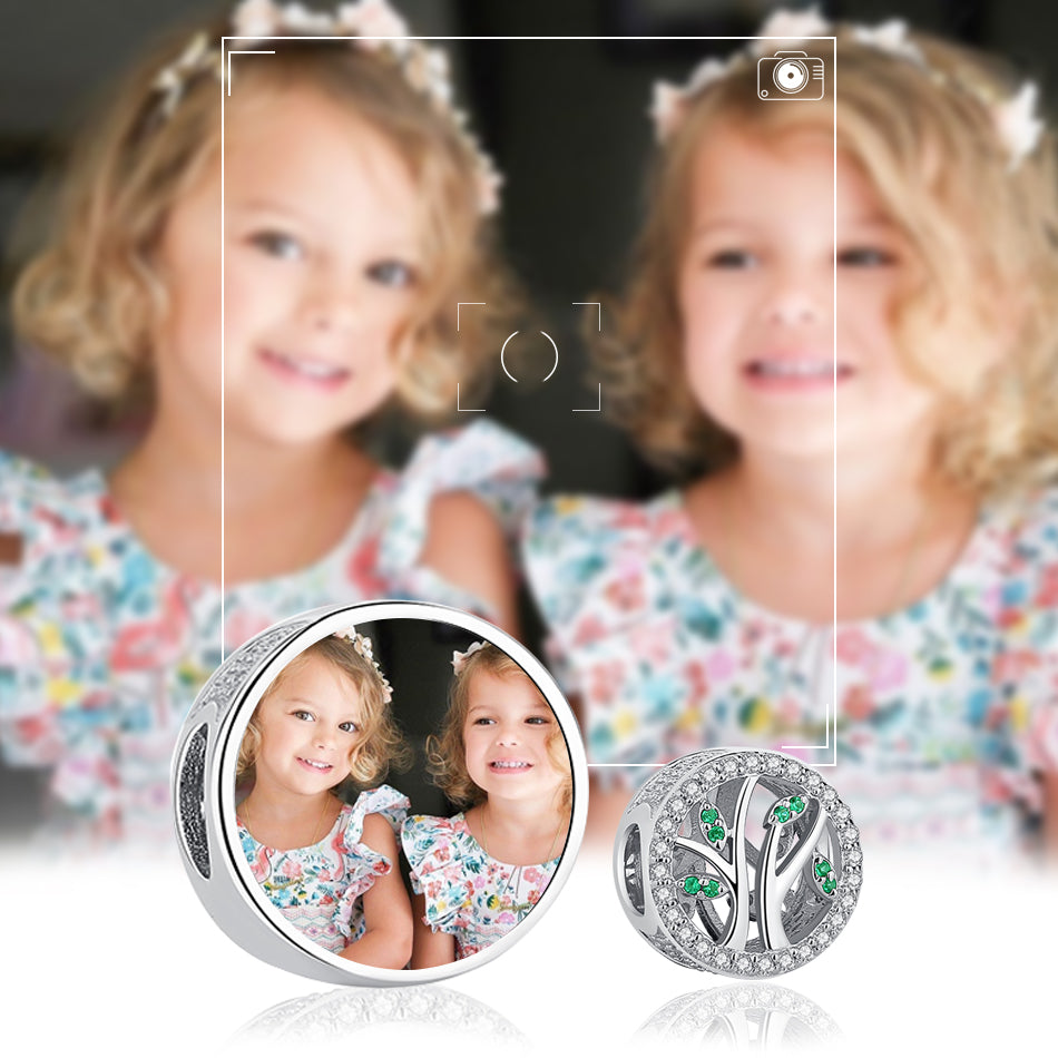 Green Family Tree Custom Photo Bead