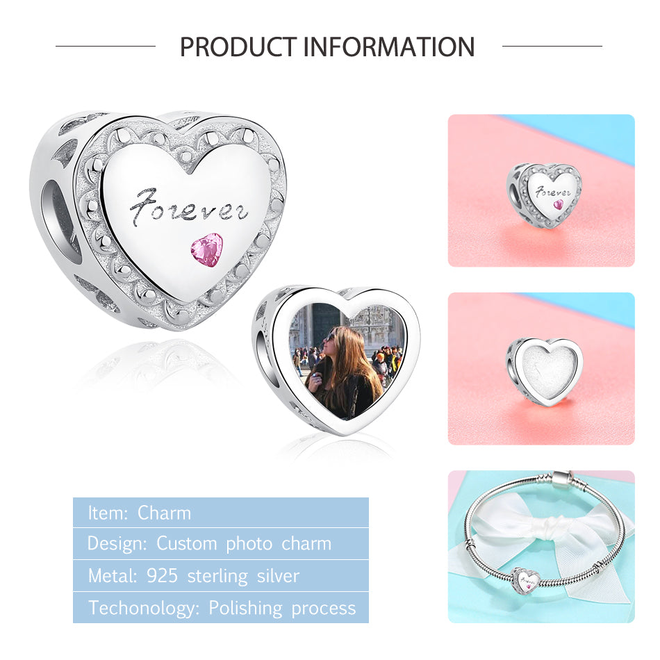 925 Sterling Silver Forever Love Pink Heart Custom Bead
