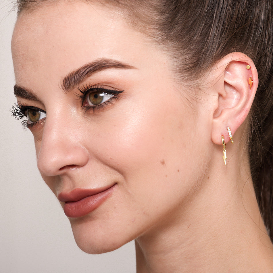 Gold Vermeil Spike Bullet Pave Huggie Earrings