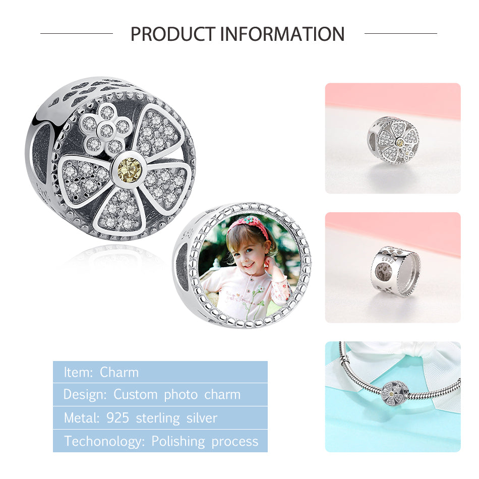 925 Sterling Silver Hollow Daisy Custom Photo Bead