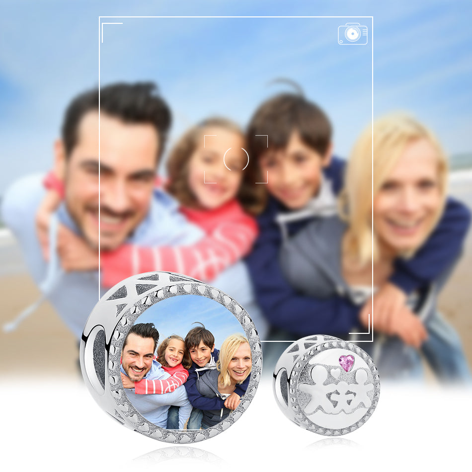 925 Sterling Silver Round Family Custom Photo Bead