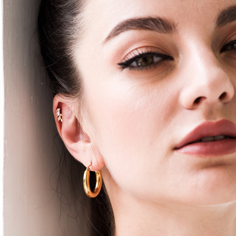 Gold Vermeil Crystal Barbell Earrings