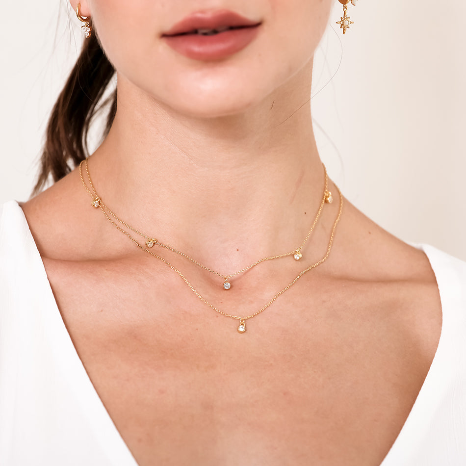 Gold Vermeil Diamond Beaded Choker Necklace