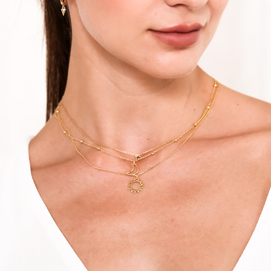 Gold Vermeil Moon Beaded Chain Necklace