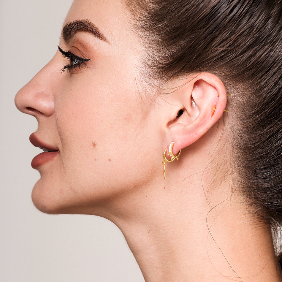 Gold Vermeil Spike Bullet Pave Huggie Earrings