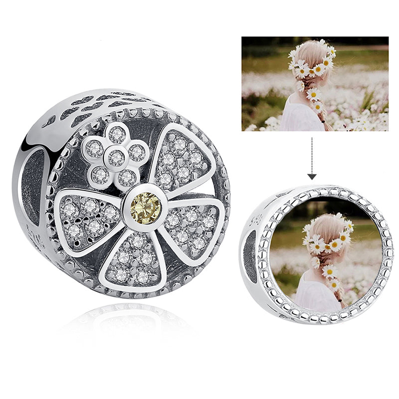 925 Sterling Silver Hollow Daisy Custom Photo Bead