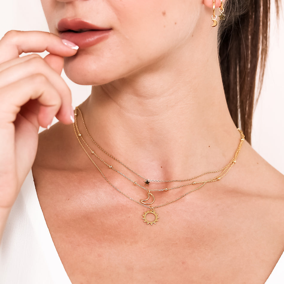 Gold Vermeil Moon Beaded Chain Necklace