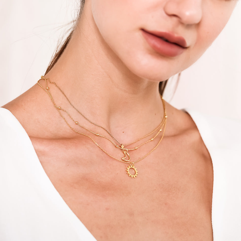 Gold Vermeil Moon Beaded Chain Necklace