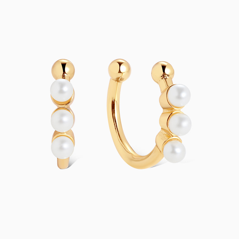 Gold Pearl Cuff Earrings