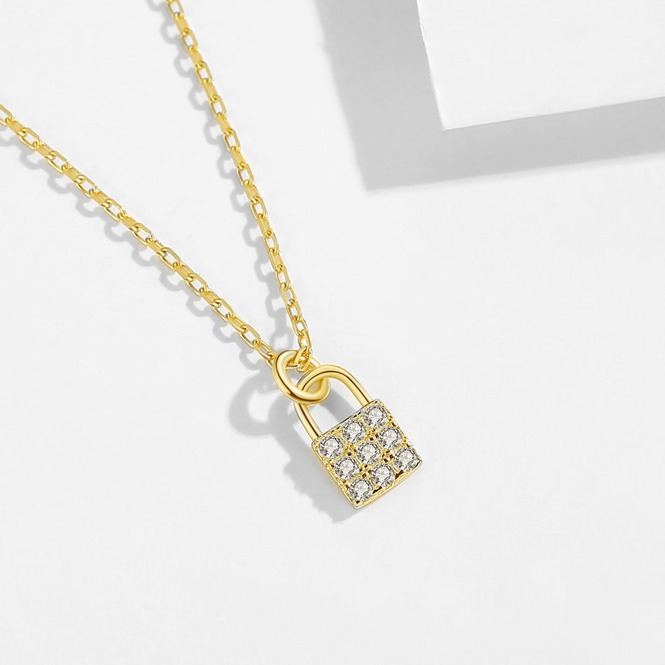 Gold Vermeil Lock Pendant Necklace