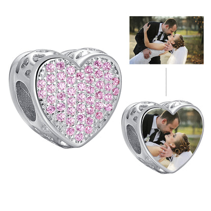 Sweet Pink Love Heart Custom Photo Bead