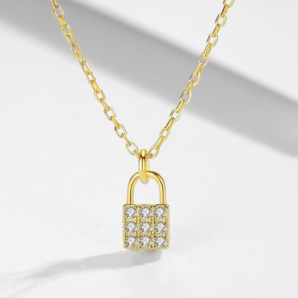 Gold Vermeil Lock Pendant Necklace