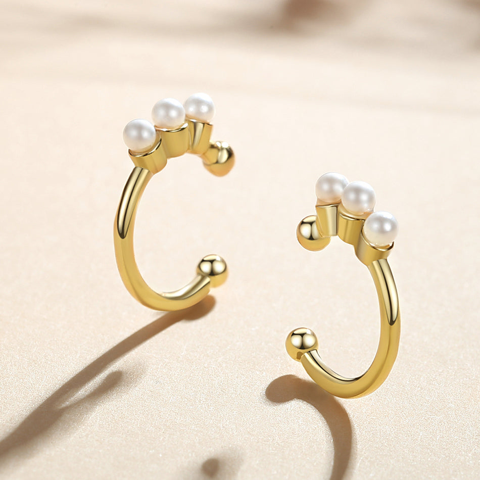 Gold Pearl Cuff Earrings
