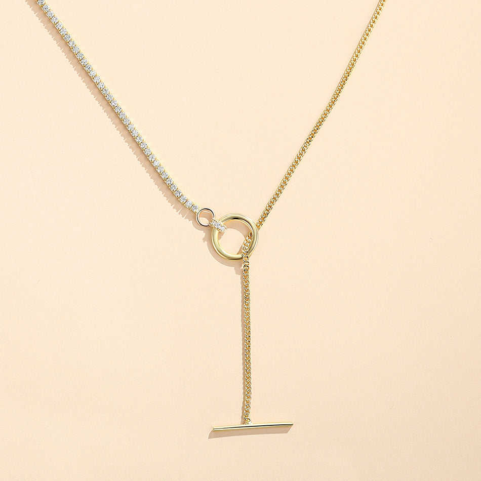 Gold Vermeil CZ Cuban Chain Toggle Necklace