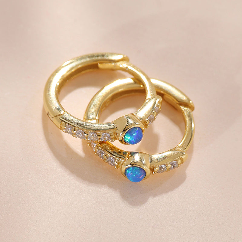 Opal Diamond Hoop Earring