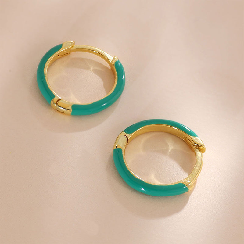 Green Enamel Huggies Earring