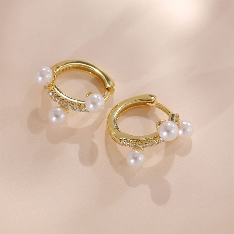 Trio Pearl Huggies Earring