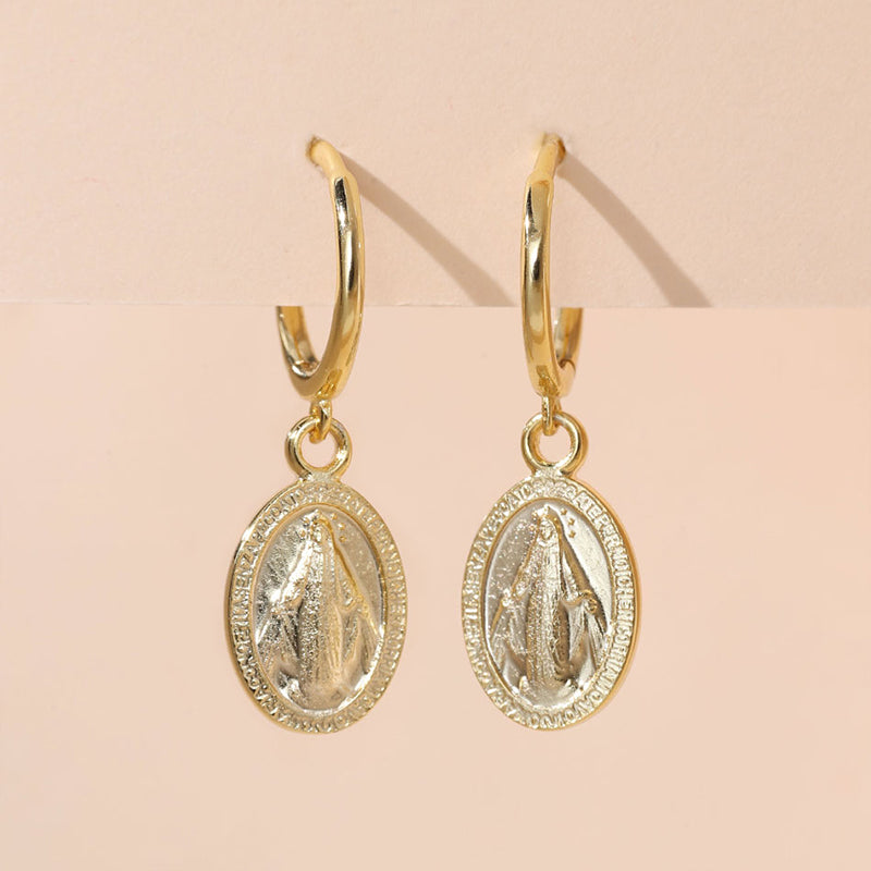 Virgin Mary Coin Earrings