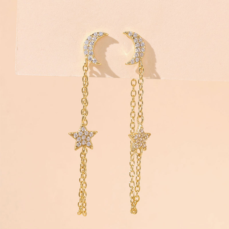 Moon Star Chain Stud Earrings