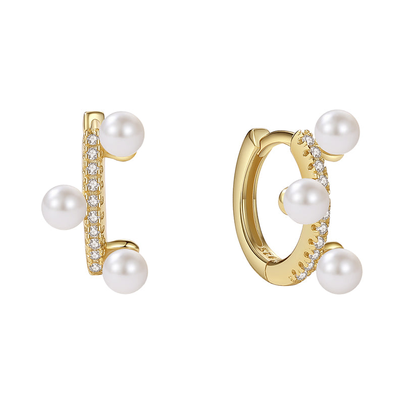 Trio Pearl Huggies Earring